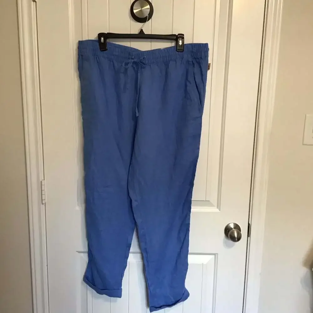H&M Premium Selection XL Natural Linen Drawstring Pants Blue Summer Boho